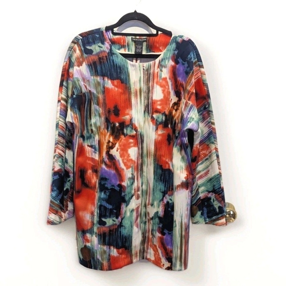 Chelsea & Theodore Watercolor Statement Eclectic Abstract Artistic Jacket NWT L